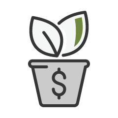 Icon of a flower pot with dollar sigh on it
